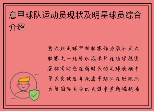 意甲球队运动员现状及明星球员综合介绍